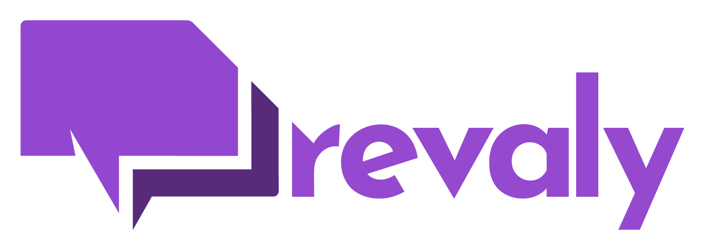 A horizontal Revaly logo in two-tone purple.